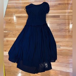 ALC rayon draped black V neck maxi dress with ruched waist. Size S